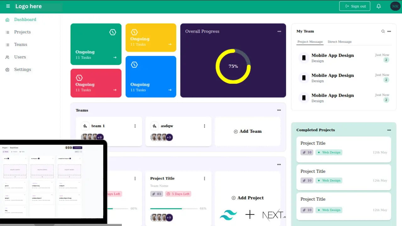 Advance Task Management System with Tailwind css Next.js and Node.js