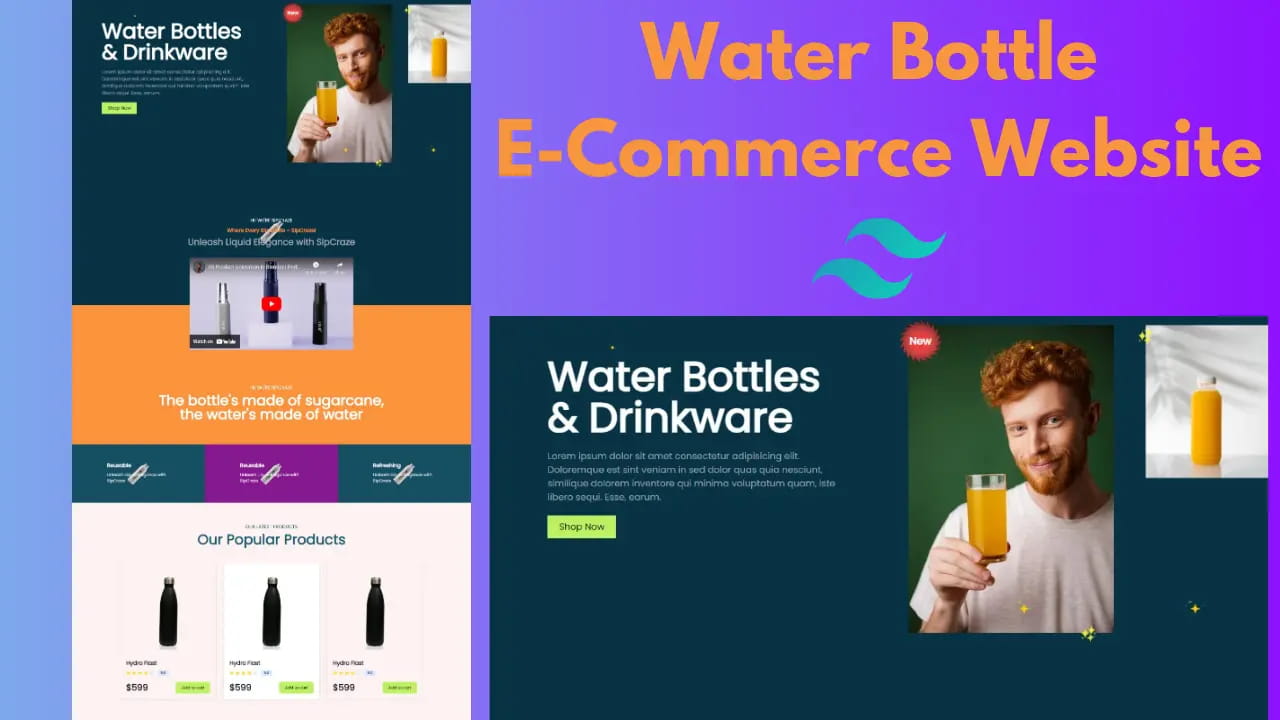 Water Bottle E commerce Landing Page Template using Tailwind Css SnipByte